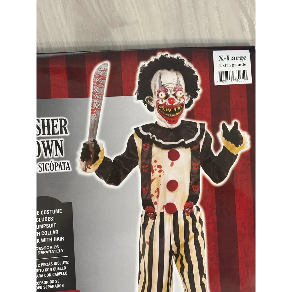 Slasher Clown Costume Child X-Large 14-16 Halloween Scary Creepy Evil Payaso